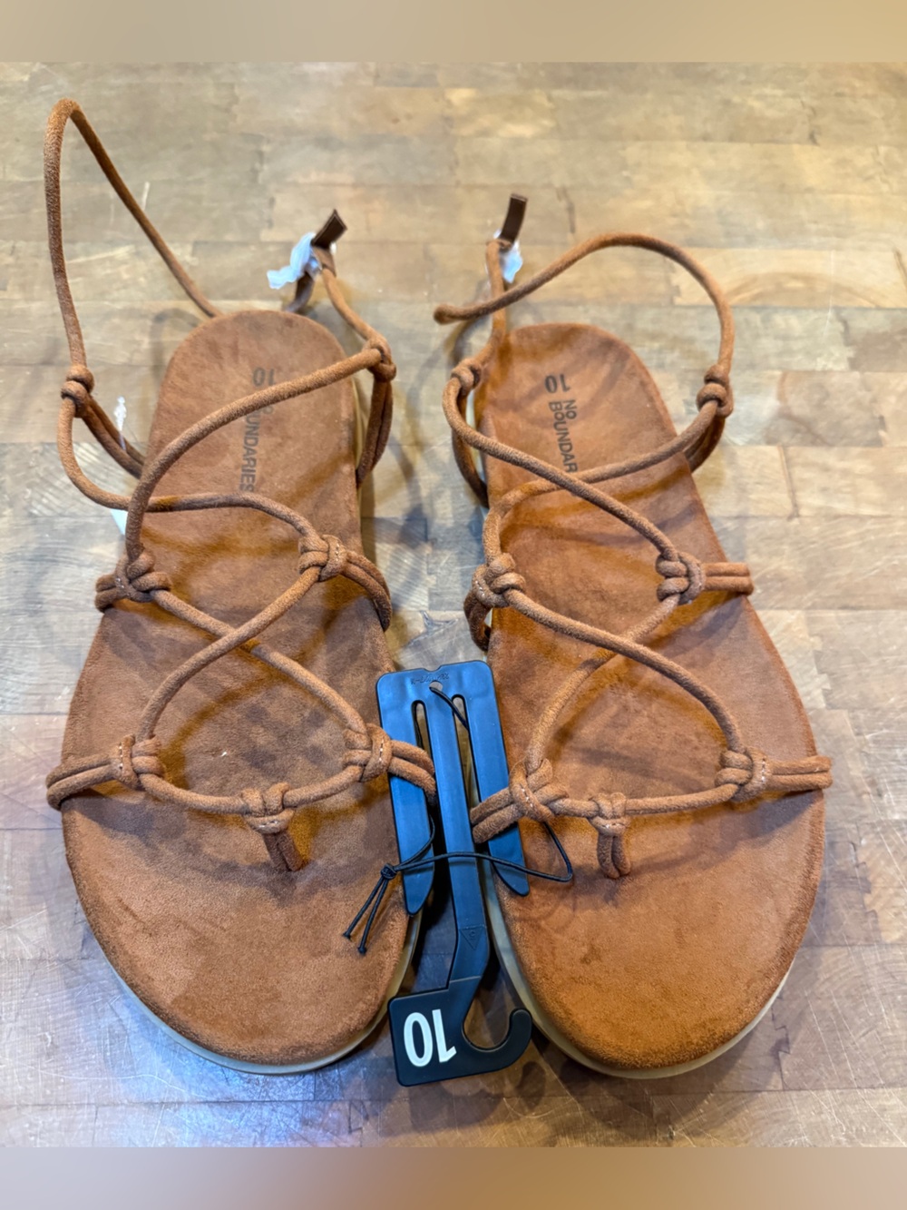 Women's Sz 10 Brown Suede Knot-Strap Sandals Comfort Footbed Summer Shoe NEW